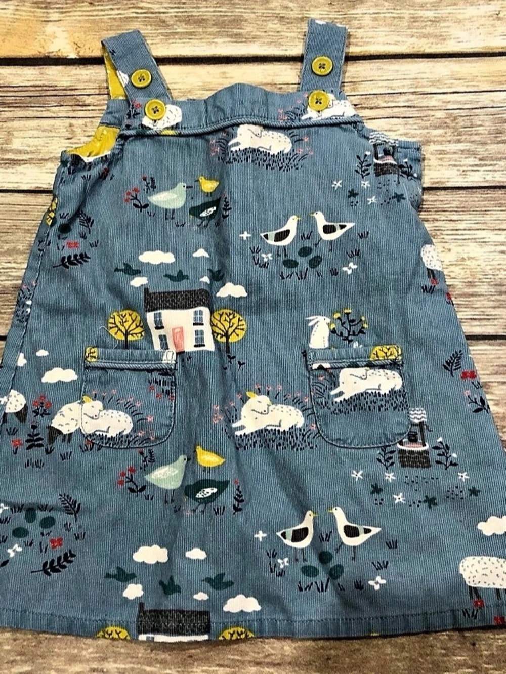 Baby Boden blue Farm Pinnie vguc 6/12